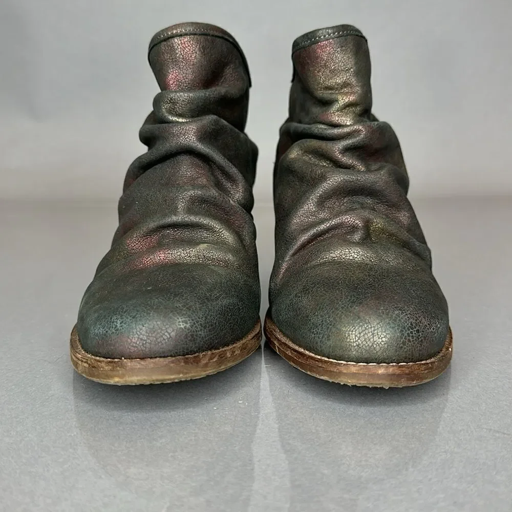 DKODE Ankle Boots Leather Metallic Distressed Pink Heel Size 37 US 6.5 (A-1503)